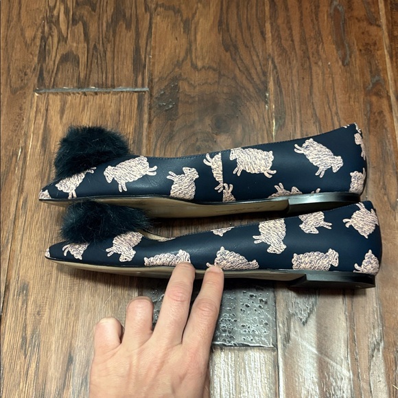 Sam Edelman Raddie Faux Fur Pom Pom Sheep Print Flats SZ 9.5 EUC - Picture 4 of 6